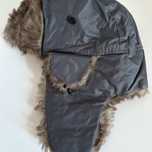 Adult Gray Aviator Hat with Faux Fur Trim Unisex NWOT